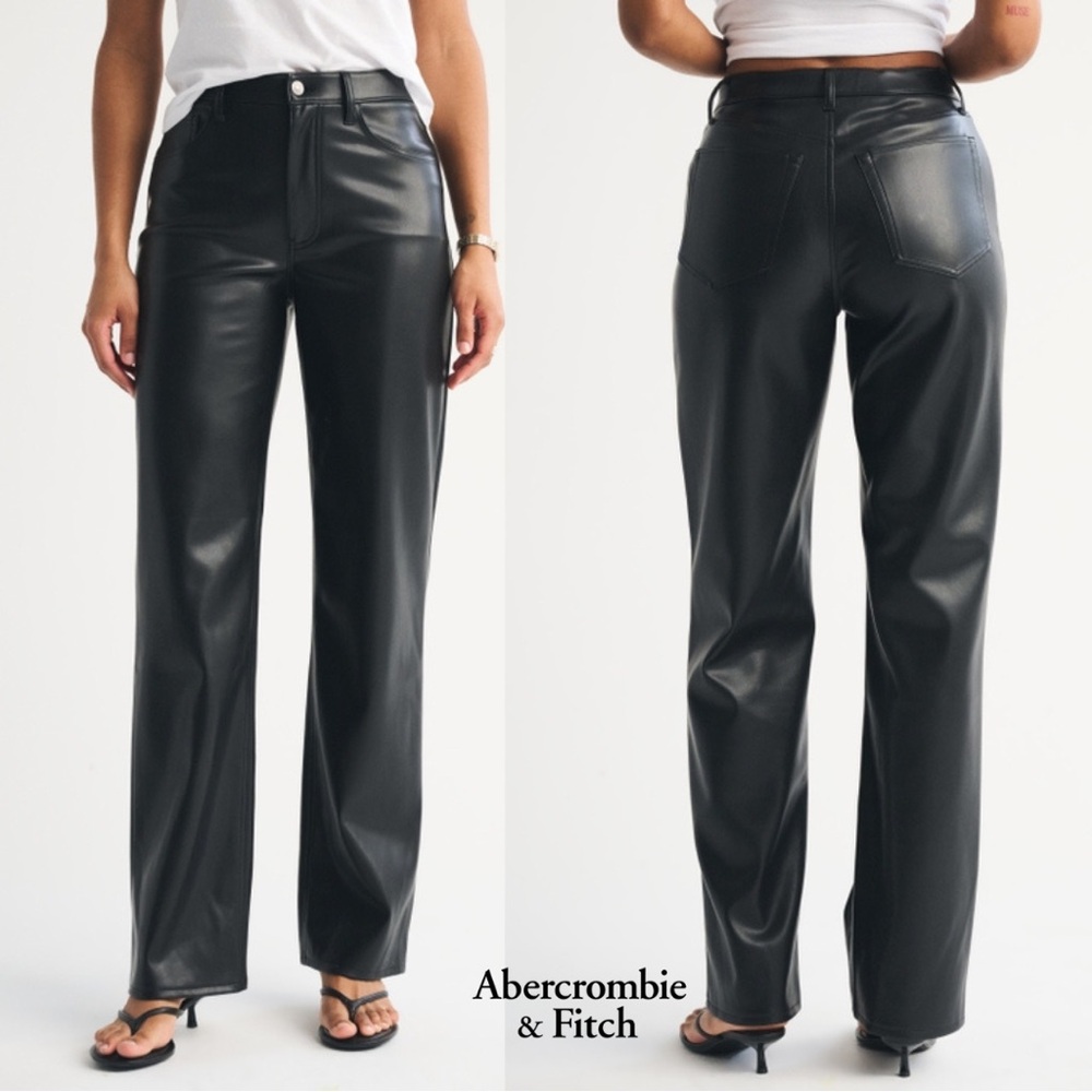 Abercrombie & Fitch Curve Love High Rise 90s Straight Vegan Black Leather Pant